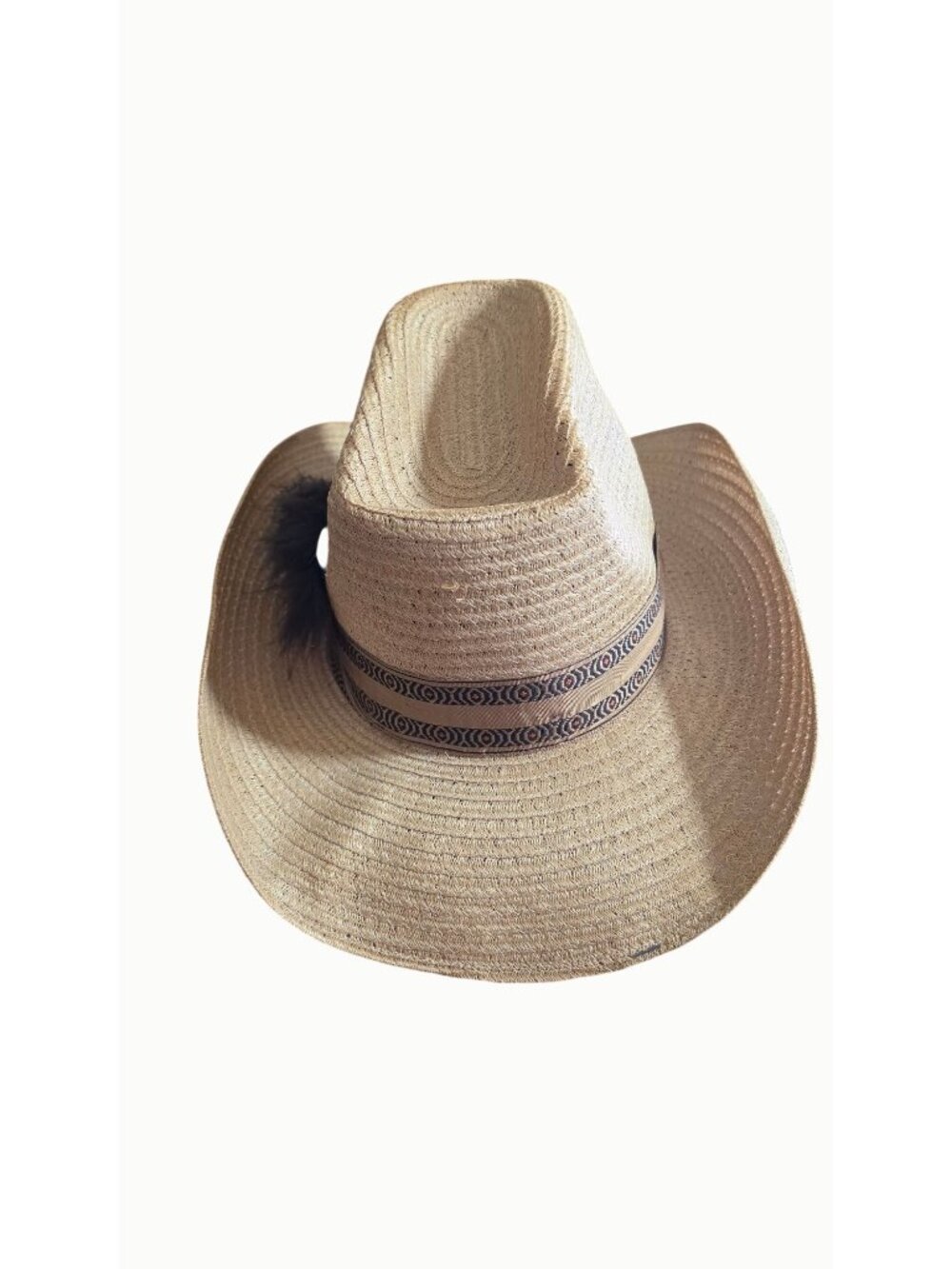 Dorfman Pacific Studs! Straw Cowboy Hat Western Feather Accent Tan Size 7 1/8 - Picture 5 of 10